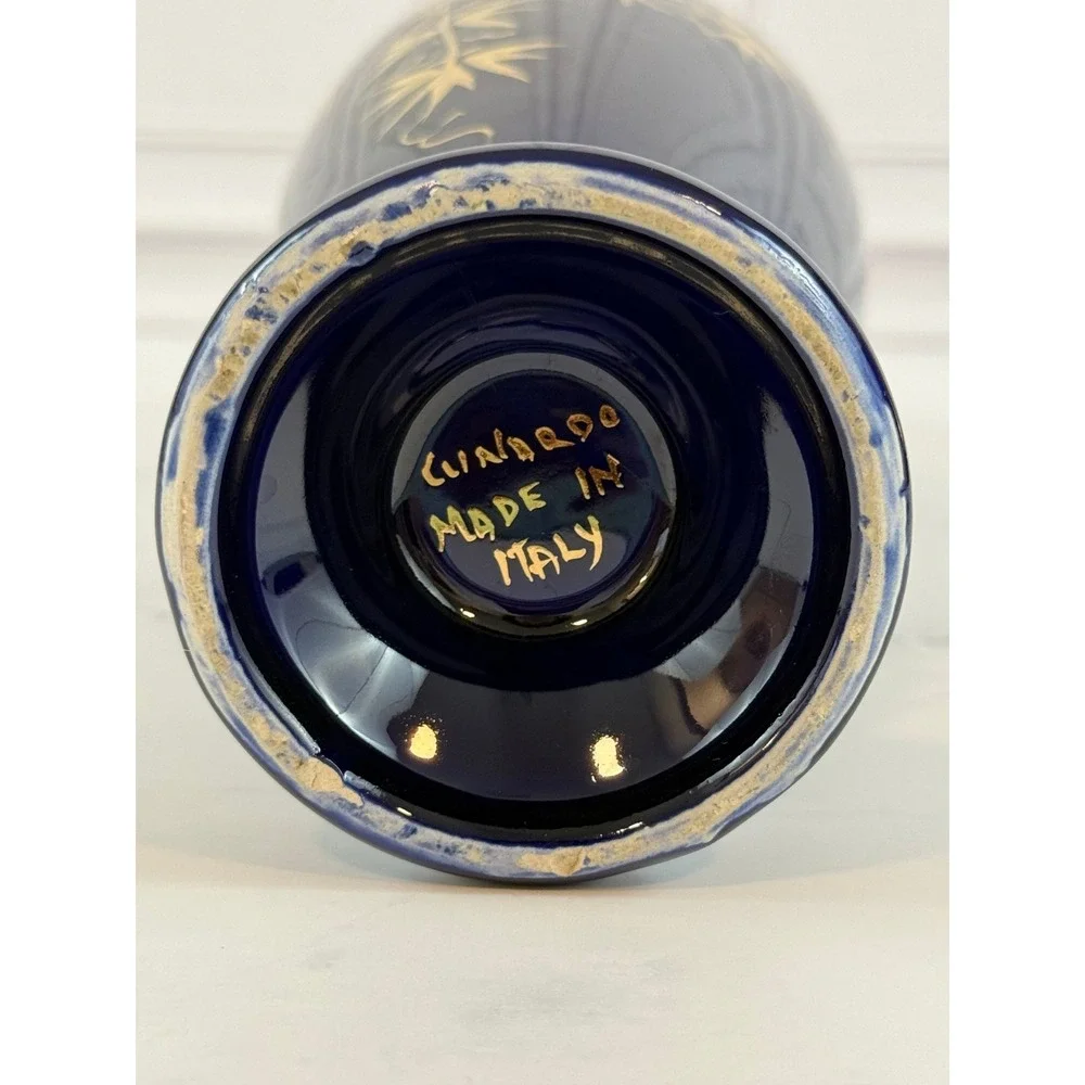 VTG Coronetti Cunardo Italy Cobalt Blue 22K Gold Hand Painted 12in Jug Vase